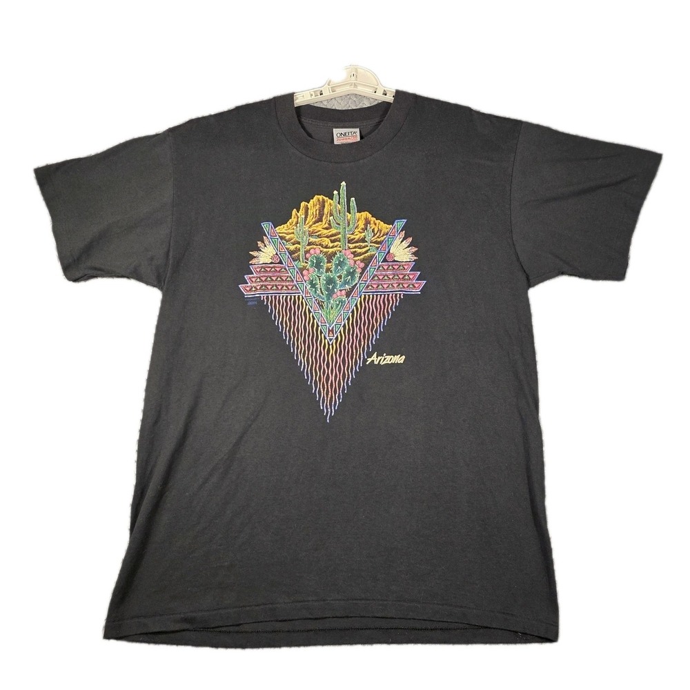 Vintage 1993 Arizona Maiden West Southwest Cactus Graphic T-Shirt Men's XL Black